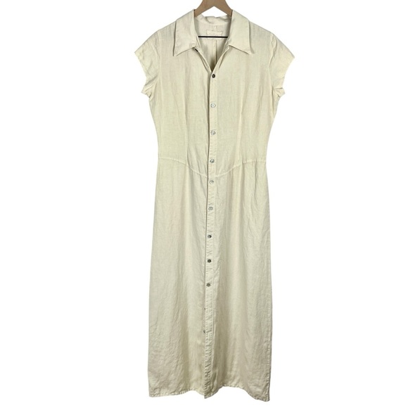 Vintage AGOLDE 100% Linen 90s Made in USA Full Button Maxi Shirt Dress Cream Med - Picture 1 of 12